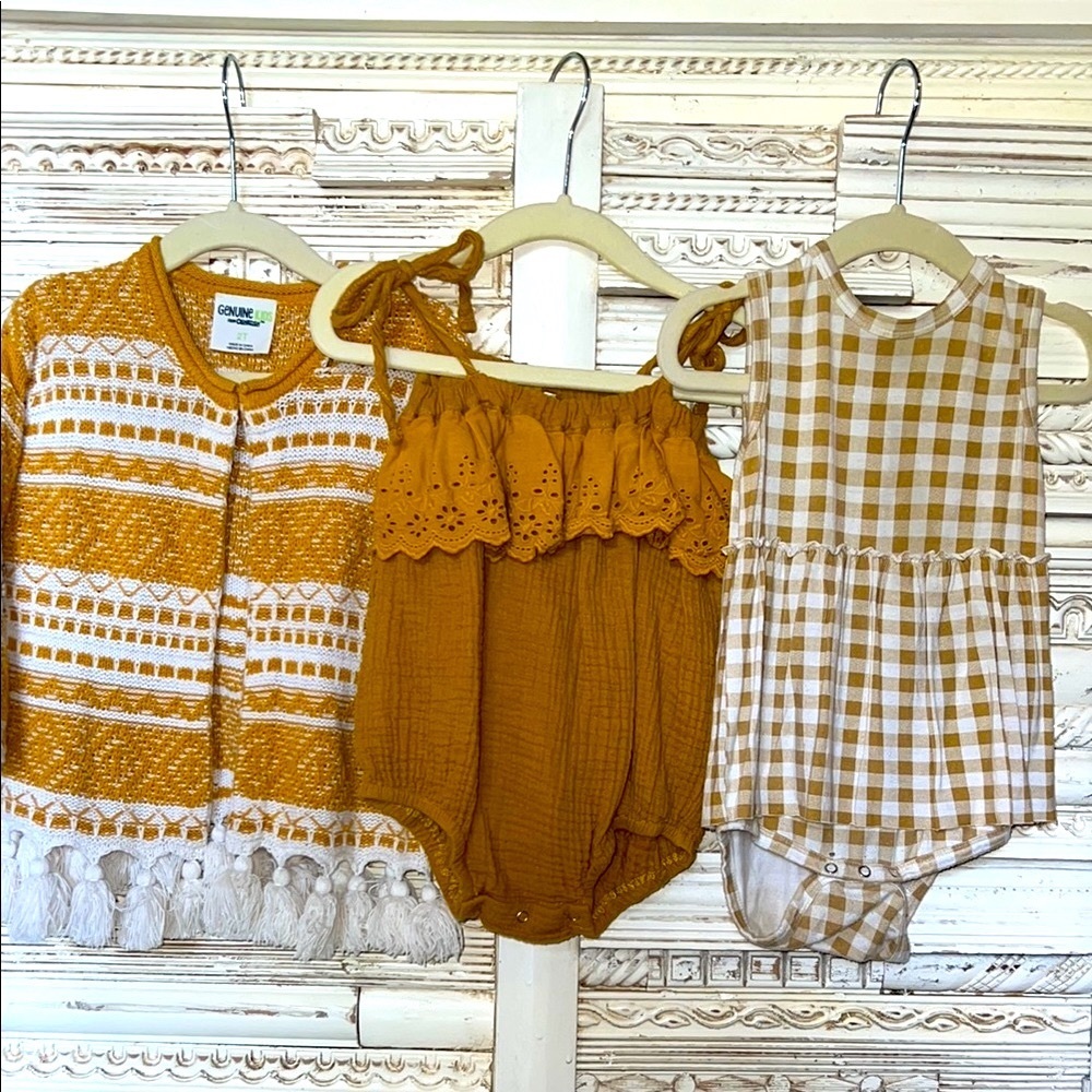 Spearmint + Wild Wawa | Baby Girl Mustard and Gingham Outfit Bundle